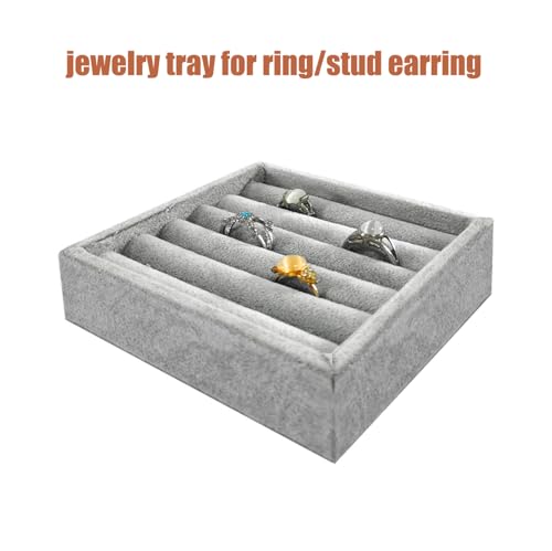 SCIKHETF Velvet Ring Earrings Studs organizer Tray Small Ring Insert Display Tray 5 Slots Stackable (Grey) - color: Grey