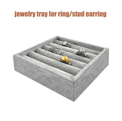 SCIKHETF Velvet Ring Earrings Studs organizer Tray Small Ring Insert Display Tray 5 Slots Stackable (Grey) - color: Grey