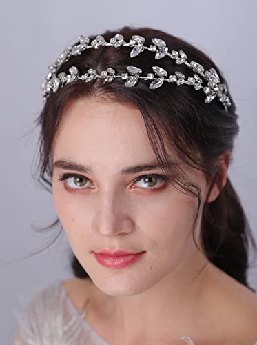 JWICOS Crystal Wedding Headband Tiara Bridal Rhinestone Headpiece Wedding Hair Accessories Tiara for Women and Girls (Silver) - color: Silver