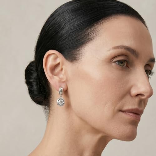 Dangle Flower Gold Earrings for Women, Trendy Statement Hoop Earrings, Gold Floral Drop Earrings Jewelry for Gifts - color: Circular 925 SilverCZ