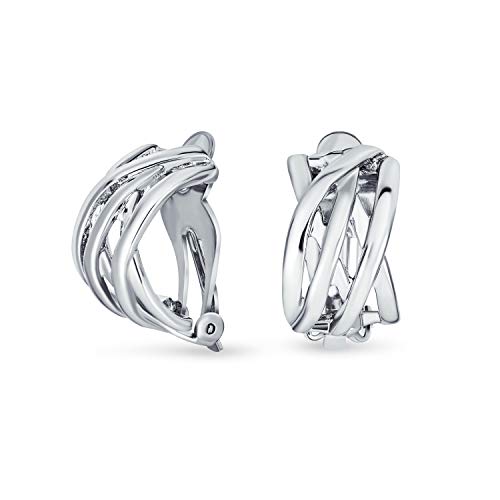 Bling Jewelry Casual Wide Criss Cross Clip On Earrings For Women Lightweight Non Pierced Ears Rhodium Plated Rose Yellow Gold Plated - color: Silver A