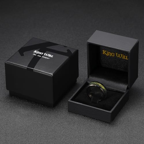 King Will Mens Galaxy Tungsten Wedding Band | 6mm/8mm, Beveled Edge, Comfort Fit, Durable, Sandstone Opal Inlay Polished, Everyday Wear - color: Black&Yellow&Green