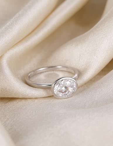 EAMTI 3CT Engagement Rings for Women Oval Cut CZ Solitaire Promise Wedding Bands Travel Bezel East West Ring 14K Gold Plated Size 4-10 - color: Brass-Silver