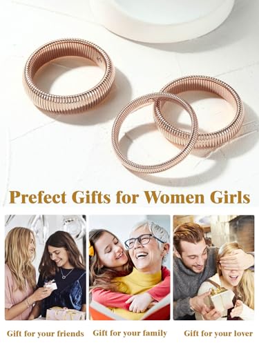 KeyStyle Bangle Bracelets For Women, Stainless Steel Stretch Bracelet Wide | 14K Gold/Rose Gold/Black/Silver Plated Flexible Wide Twisted Link Chain Wristband Jewelry, 10Mm, 16Mm, 20Mm - color: 10mm - Rose Gold