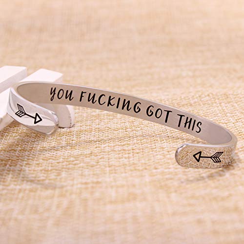 Btysun Bracelets for Women Mothers Day Bracelet Gifts from Daughter Inspirational Gifts for Women Graduation Gifts for Her Motivational Birthday Cuff Bangle Friendship Personalized Mantra Jewelry… - style: 1YOU f*cking GOT THIS silver