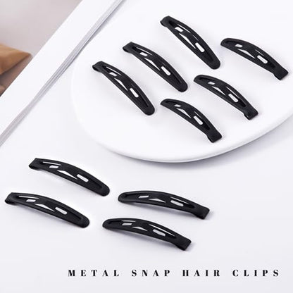 16 PCS Snap Hair Clips Metal Barrettes for Women Non Slip Barrettes for Thick and Thin Fine Hair,Matte Black,2.36 x 0.43 Inches. - color: Matte Black