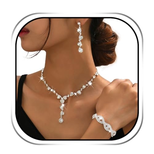 Sixexey Rhinestone Earrings Sparkly Bracelet Earring Party Prom Earrings Jewelry for Women - color: Silver