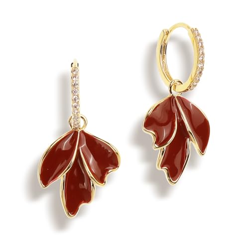 Jean Beau Drop Hoop Earrings for Women, Fasion Jewelry Gift - color: Red