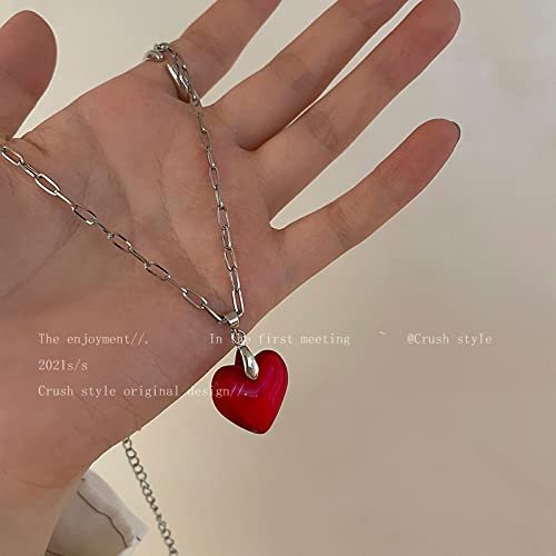 Yocoyee Dainty Colorful Glass Heart Shape Pendant Necklace Stainless Steel Link Rope Chian Love Heart Charms Pendant Necklace Y2K Trendy Jewelry Accessories for Women Jewelry - color: Red