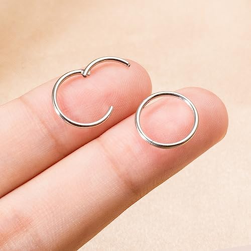 Small Gold Hoop Earrings, Lightweight 14K Gold Plated Huggie Hoop Earrings for Cartilage Helix Tragus, Hypoallergenic Earrings for Women Men, Tiny Thin Hoops Surgical Steel Endless Hoops Earrings 6-10 mm - color: 10mm Hoop Silver-18g