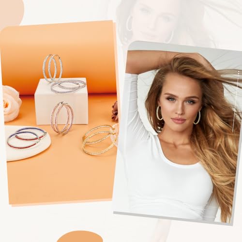 2 Inch Earrings for Women, Large Hoop Earrings for Women Rhinestone Crystal Stainless Steel Earrings - color: Gold