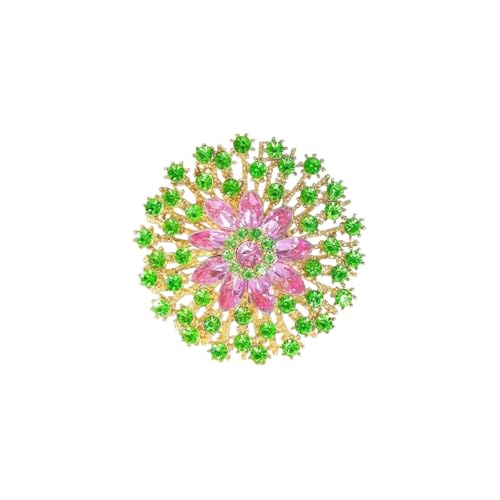 Rhinestone Crystal Flower Brooch Pin Sparkling Large Crystal Sunflower Brooch Vintage Floral Lapel Pins Rhinestone Flower Bouquet Broochs Rose Snowflake Broochs Wedding Bridal Dress Jewelry for Women - color: Green