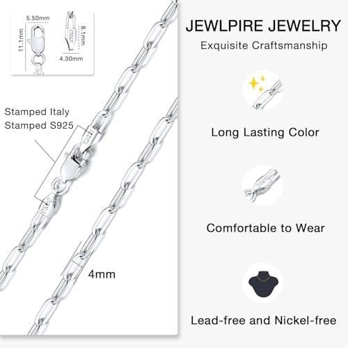 Jewlpire 14K Gold Plated 925 Sterling Silver Paperclip Chain Necklace for Women, 4mm 5mm Shiny & Sturdy Women's Chain Necklaces 16 18 20 22 24 26 Inch - color: 4mm 925 Sterling Silver, size: 18 Inch