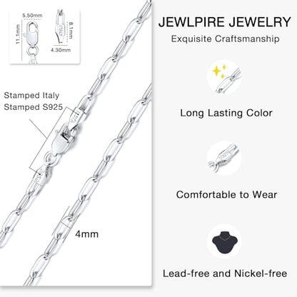Jewlpire 14K Gold Plated 925 Sterling Silver Paperclip Chain Necklace for Women, 4mm 5mm Shiny & Sturdy Women's Chain Necklaces 16 18 20 22 24 26 Inch - color: 4mm 925 Sterling Silver, size: 24 Inch