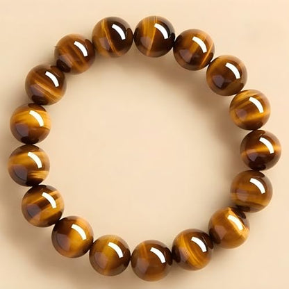 Natural Tiger Eye Stone Bracelet, 8-12mm Healing Energy Gemstone Beads, Elastic Stretch Design for Yoga and Meditation - size: 10MM