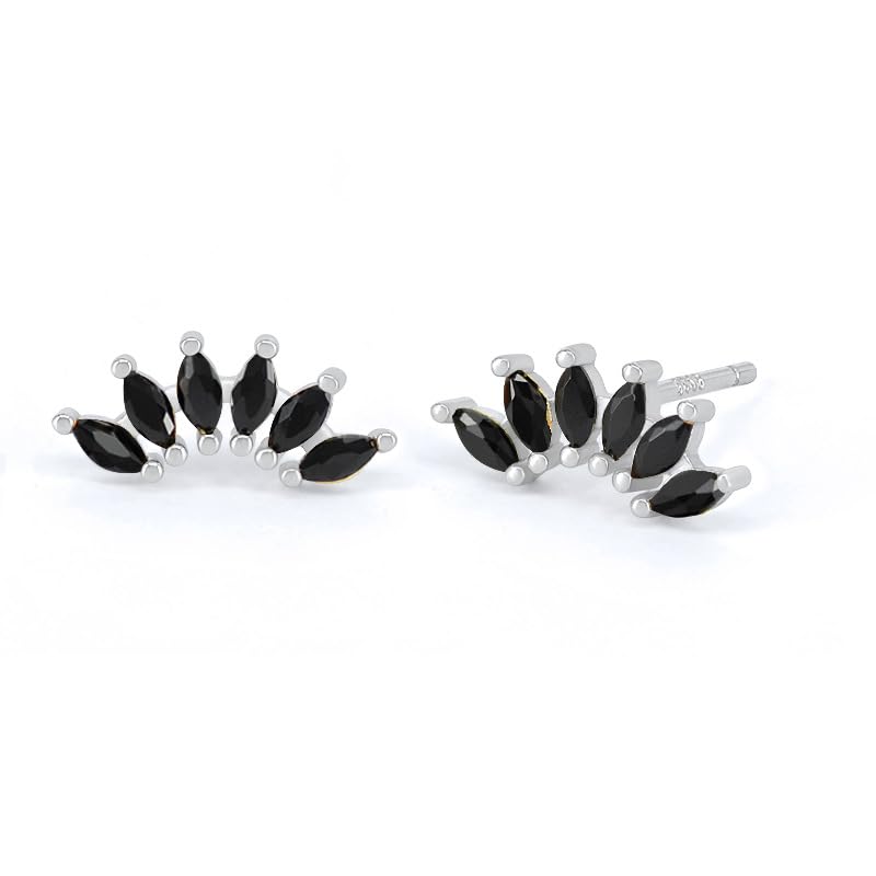 Curved CZ Crawler Ear Climber Cartilage Earrings Silver Stud with Black Cubic Zirconia Helix Conch Tragus Piercing Jewelry