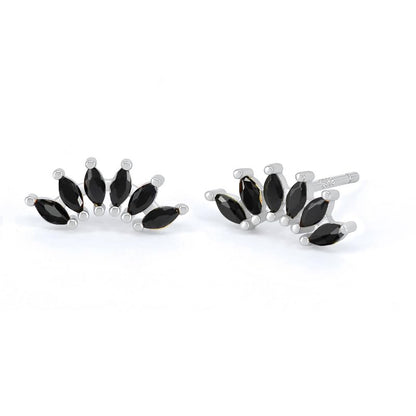 Curved CZ Crawler Ear Climber Cartilage Earrings Silver Stud with Black Cubic Zirconia Helix Conch Tragus Piercing Jewelry