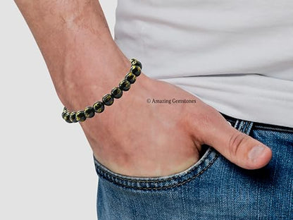 Amazing Gemstone Om Mani Padme Hum Black Agate Crystal Bracelet for Women Men's Gifts - Protection Healing Crystal Bracelet - 8mm Gemstone Beaded Stretchable Bracelet Pulseras Para Hombres Mujer Stocking Stuffers Mothers Day Gift - color: Black Agate (Om