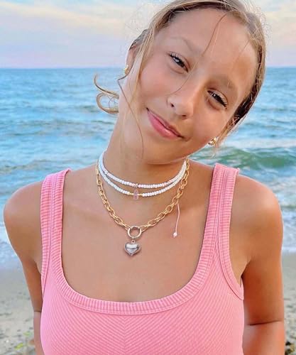 Aobei Pearl 18K Gold Plated Moon Star Lion Evil Eye Love Heart Cross Pendant Necklace Medallion Paperclip Chian Choker Layering Jewery for Women - color: Two-tone Necklace
