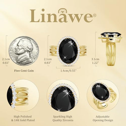Linawe Costume Jewelry Adjustable Cocktail Ring for Women | Copper, Rhinestone, Cubic Zirconia, Oval, Fake Diamond, Crystal, Stone, Birthstone, Gemstone, Big, Chunky, Statement - color: Yellow Black