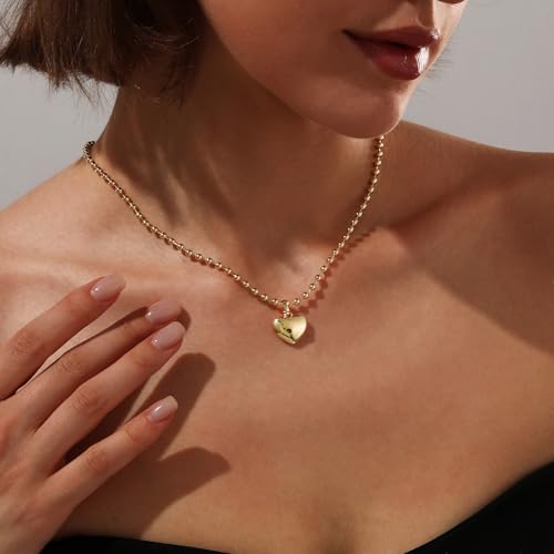 Gold Silver Necklace for Women, Dainty Cubic Zirconia Pendant | Teardrop CZ Charm, 14K Gold/Sterling Silver Plated, Adjustable Chain, Hypoallergenic & Waterproof Jewelry, Cute Trendy Gift - color: Gold-Puffy heart/ball chain