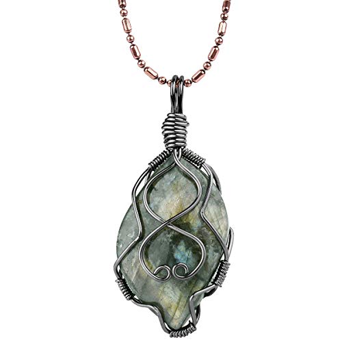 TUMBEELLUWA Handmade Copper Wire Wrapped Labradorite Necklace for Women Men | Irregular Shape, Third Eye Chakra, Enhances Intuition & Spiritual Awareness, 19.86" Stainless Steel Chain, Daily Wear - style: #1 Style 2