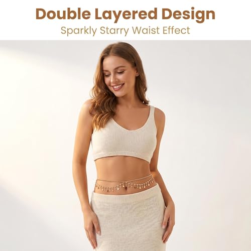 Layered Belly Waist Chain for Women - color: Gold star waist chain