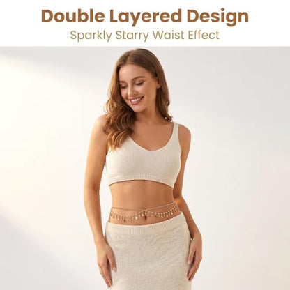 Layered Belly Waist Chain for Women - color: Gold star waist chain