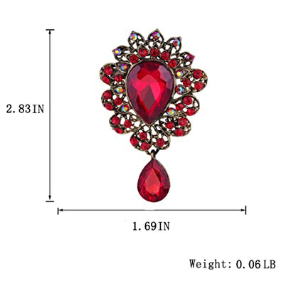 seven wolves Women Crystal Bouquet Brooch Pin All-Match Accessories Rhinestone Brooches and Pins - color: Red A