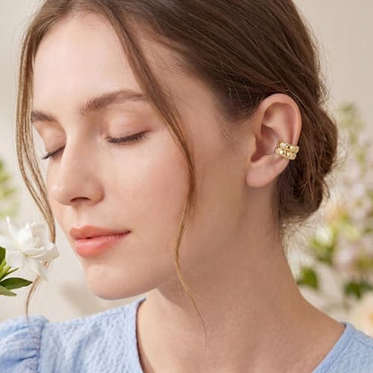 Gold Ear Cuff for Women, 14K Gold Plated Single Non-Pierced Earring with Micro-Pave Cubic Zirconia Adjustable Open Ear Clip for Daily Wear & Special Occasions - color: ear cuff-S 010