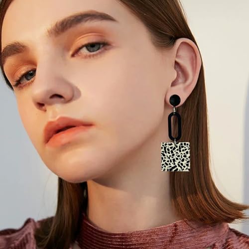 Retro Trendy Acrylic Multicolor Mottled Geometric Drop Earrings | Statement Dangle Jewelry for Women - color: white