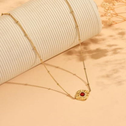 Dainty Gold Waterproof Choker Necklaces for Women Daily Wearing - color: Ruby-CZ-GD