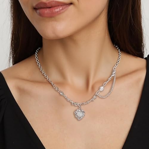 Irregular Heart Necklace for Women Y2k Pink Zircon Pearl Diamond Women's Fashion Pendant Hot Fashion Pink Jewelry for Women - color: Style19