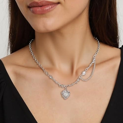 Irregular Heart Necklace for Women Y2k Pink Zircon Pearl Diamond Women's Fashion Pendant Hot Fashion Pink Jewelry for Women - color: Style19