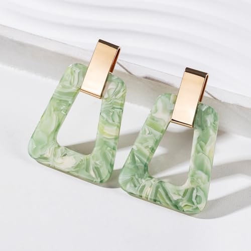 Acrylic Geometric Statement Earrings - Mottled Resin Lightweight Dangle Earrings for Party or Vacation - color: GREEN