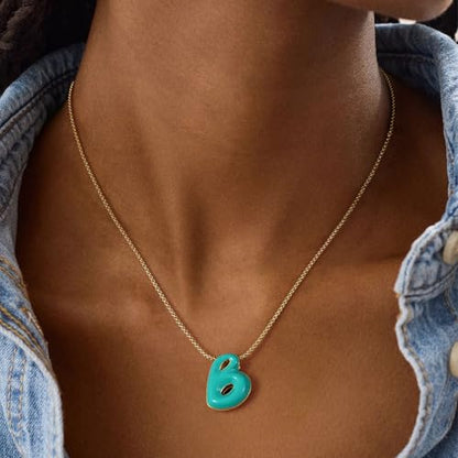 KissYan Bubble Letter Necklace for Women, Enamel Initial Necklaces(L-A) | Balloon Initial Pendant with 14K Gold Plated Link Chain, Multicolor Custom Alphabets Charm, Dainty Jewelry Gift