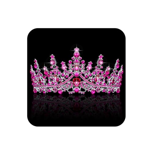 COCIDE Hot Pink Crowns for Women Tiaras for Womens Costume Decorations Hair Accessories Royal Crystal Headbands Cosplay Queen Birthday Pageant Bride Headpieces - color: V6,Rose&Silver