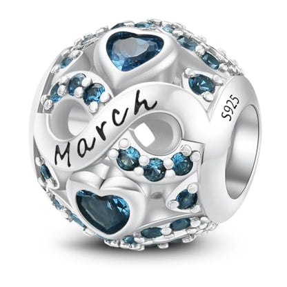 MICOO 925 Sterling Silver Jan-Dec Birthstone Charms For Bracelets and Necklaces, Original DIY Bead Charms With Cubic Zirconias Jewelry Birthday Gifts For Women. - color: 3-March Birthstone charm