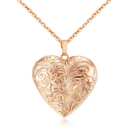 Locket Necklace that Holds Pictures Flower Lockets Pendant Necklaces Birthday Gifts Jewelry - style: Rose Heart
