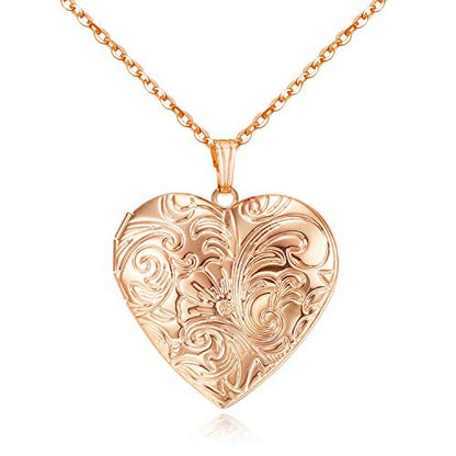 Locket Necklace that Holds Pictures Flower Lockets Pendant Necklaces Birthday Gifts Jewelry - style: Rose Heart