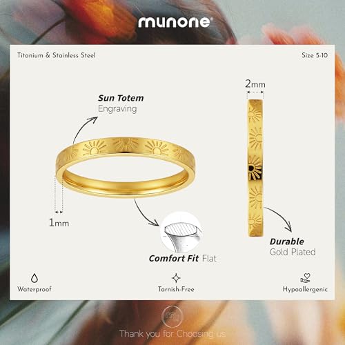 Sunshine Engraved Rings for Women Men,18k Gold Plated Stacking Ring | 18k Gold Plated Titanium Stacking Rings,'You Are My Sunshine' Statement Bands - color: Gold-2mm