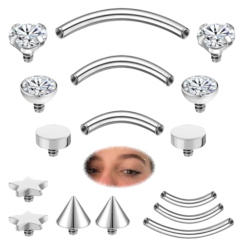 ZS Stainless Steel Eyebrow Piercing Jewelry Internal Thread Eyebrow Ring Labret Lip Jewelry Daith Rook Piercing Curved Barbell Belly Button Ring for Women Men 6mm/8mm/10mm - color: 5 Pairs Top, Sliver