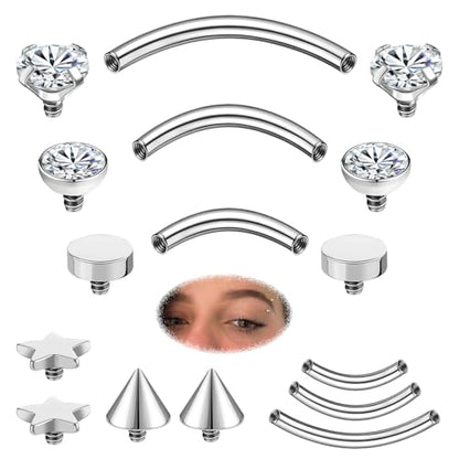 ZS Stainless Steel Eyebrow Piercing Jewelry Internal Thread Eyebrow Ring Labret Lip Jewelry Daith Rook Piercing Curved Barbell Belly Button Ring for Women Men 6mm/8mm/10mm - color: 5 Pairs Top, Sliver