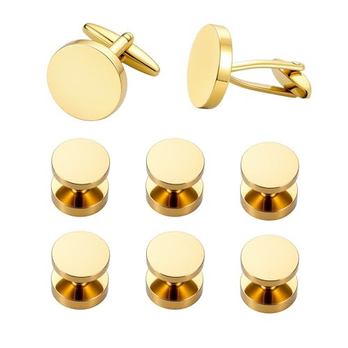Cufflinks for Men and Tuxedo Shirt Studs Set with Gift Box Stainless Steel Cuff links - style: Gold-2+6
