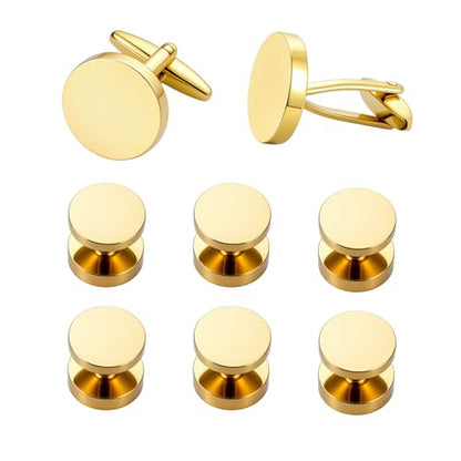 Cufflinks for Men and Tuxedo Shirt Studs Set with Gift Box Stainless Steel Cuff links - style: Gold-2+6