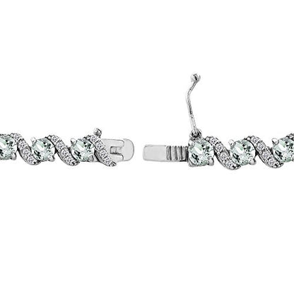 B. BRILLIANT Sterling Silver Genuine, Created or Simulated Gemstone Round S Design Tennis Bracelet for Women - color: Aquamarine - Sterling Silver