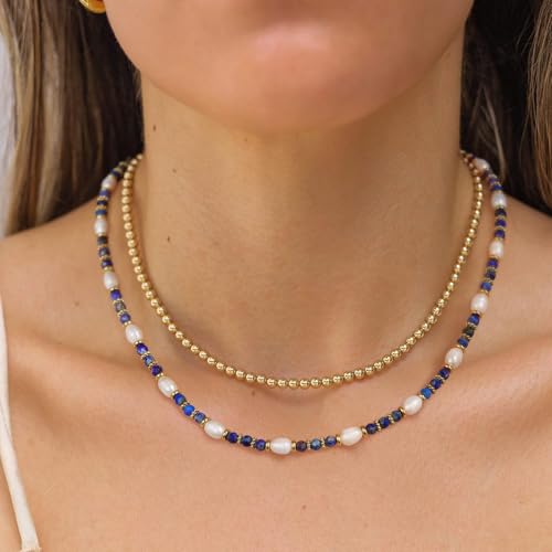 KissYan Beaded Choker Necklace for Women, Colorful Natural Gemstones Pearl Choker 14K Gold Plated Pendant Healing Crystal Necklace Handmade Stone Jewelry Gift | 14K Gold Plated Pendant Necklaces, Natural Gemstones Pearl Choker, Healing Crystal Chain, Hand