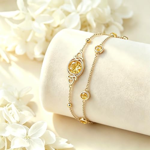 Midari 18K Gold Irish Infinity Celtic Knot Birthstone Layed Anklet Bracelet with 12 Months Birthstone Birthday Jewelry Gifts for Women Mom - color: 11-Yellow Topaz, size: Bracelet 7"-9"