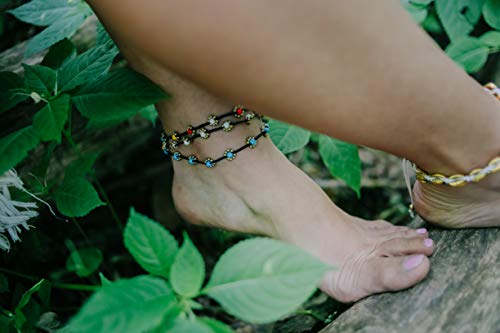 Made by Nami Boho Surfer Anklet Waterproof & Adjustable Beaded Anklets for Women Beachy Ankle Bracelet Made from Waxed Cotton Rope and Beads for Summer and Hippie Style - color: White Beads