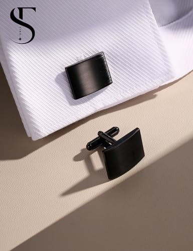 FIBO STEEL Stainless Steel Cufflinks for Men Tuxedo Cufflinks and Studs for Wedding, Business, Formal Events Classic Custom Cuff Links for Men - style: black: 1 pairs